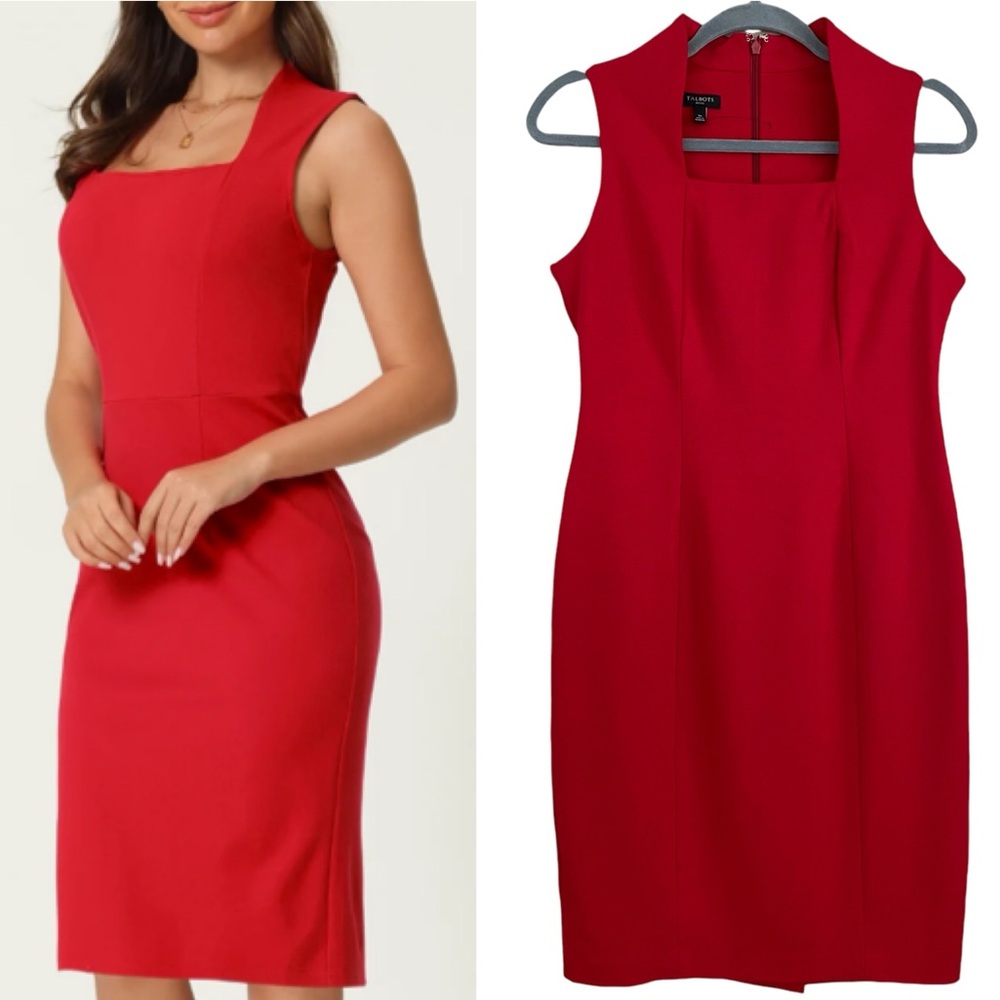 Talbots NEW Bold Red Classic Square‎ Neck Flattering Sheath Dress Size 2